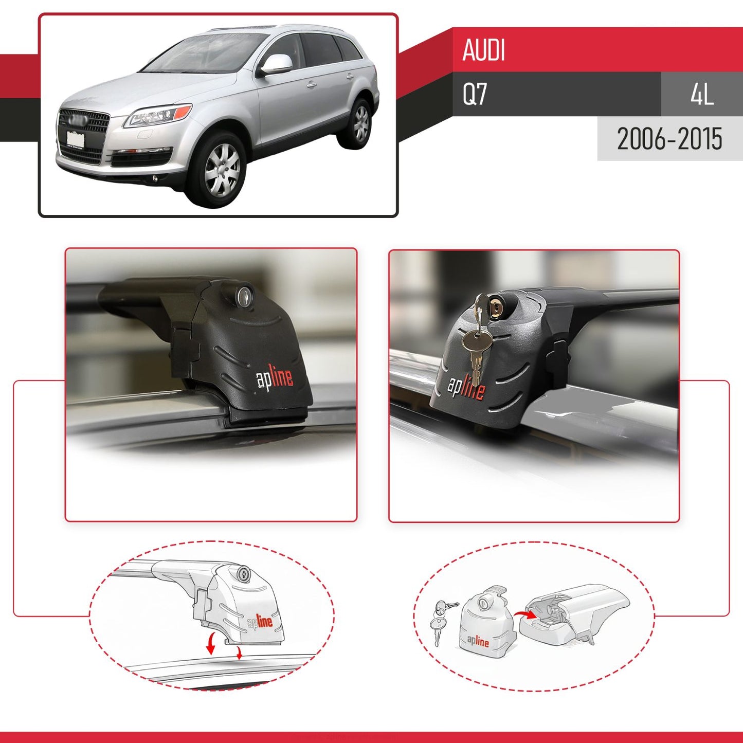 Compatible with Q7 (4L) 2006-2015 ACE-2 Car Roof Rack Cross Bar Black Aluminium 2 Bars