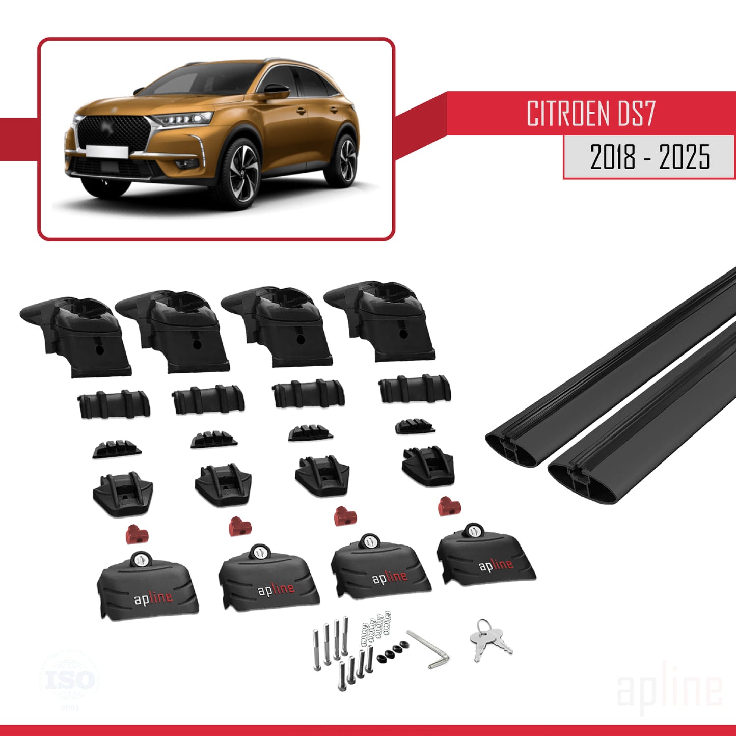 Compatible avec Citroen/DS 7 Crossback 2018-2025 ACE-2 Barres de Toit Railing Porte-Bagages de Voiture Noir Aluminium 2 Barres