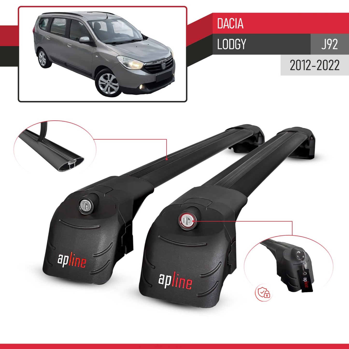 Compatible avec Dacia Lodgy (J92) 2012-2022 ACE-2 modèle Barres de Toit Railing Porte-Bagages de Voiture Noir Aluminium Barres