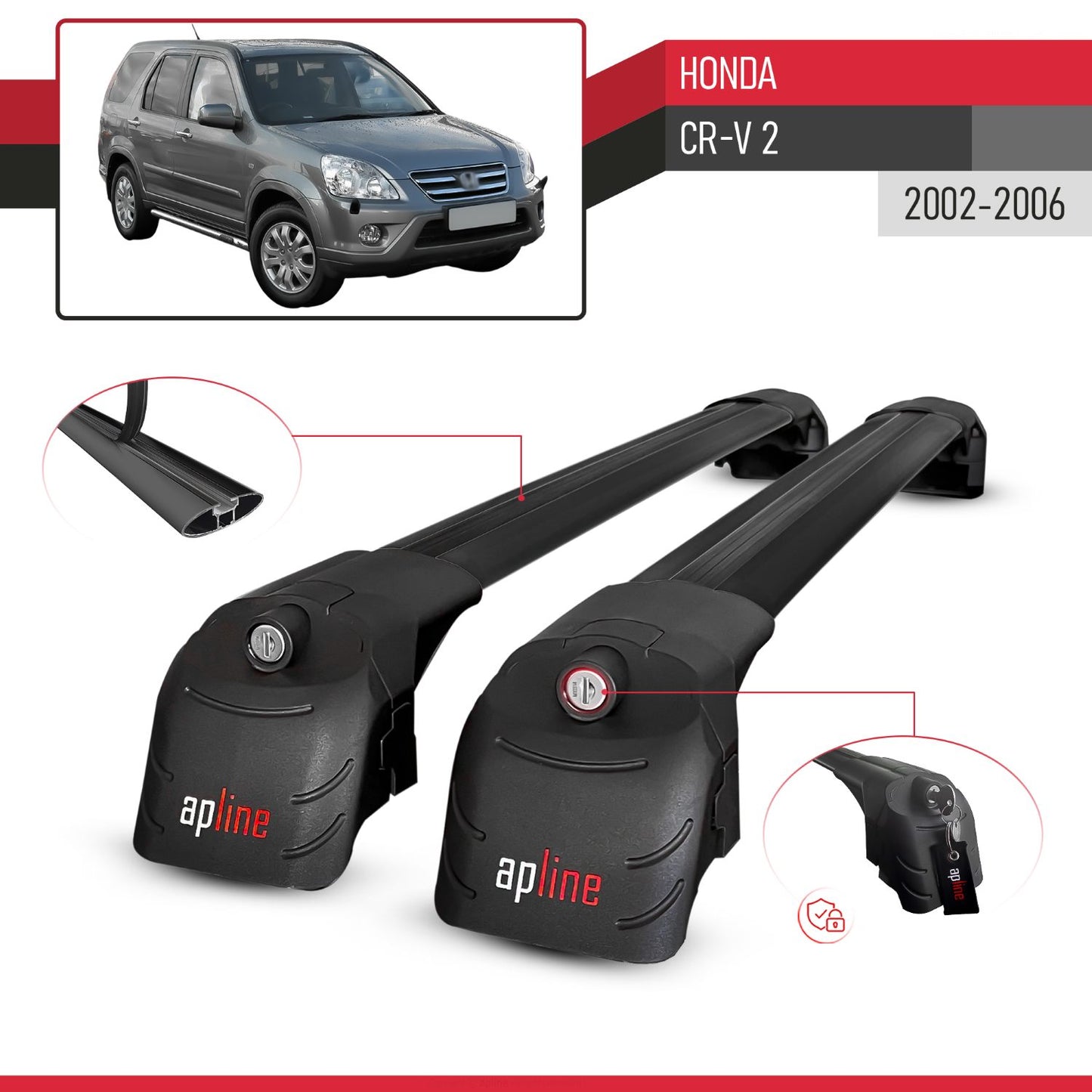 Compatible with Honda CR-V 2 2002-2006 ACE-2 Car Roof Rack Cross Bar Black Aluminium 2 Bars