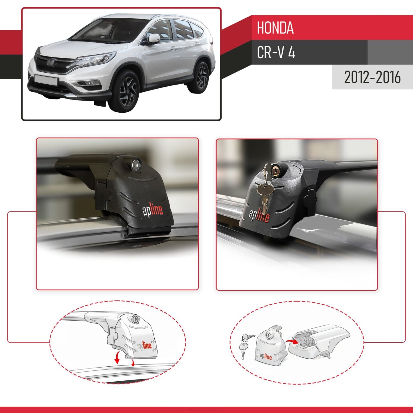 Compatible avec Honda CR-V 4 2012-2016 ACE-2 modèle Barres de Toit Railing Porte-Bagages de Voiture Noir Aluminium Barres