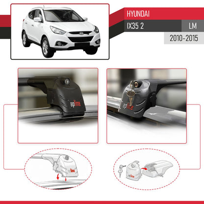 Compatible with Hyundai ix35 2 (LM) 2010-2015 ACE-2 Car Roof Rack Cross Bar Black Aluminium 2 Bars
