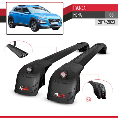 Compatible avec Hyundai Kona (OS) 2017-2023 ACE-2 modèle Barres de Toit Railing Porte-Bagages de Voiture Noir Aluminium Barres