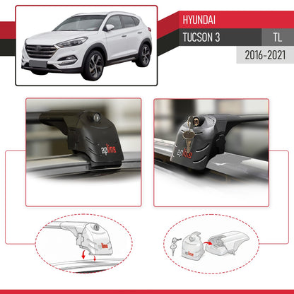 Compatible avec Hyundai Tucson 3 (TL) 2016-2021 ACE-2 modèle Barres de Toit Railing Porte-Bagages de Voiture Noir Aluminium Barres