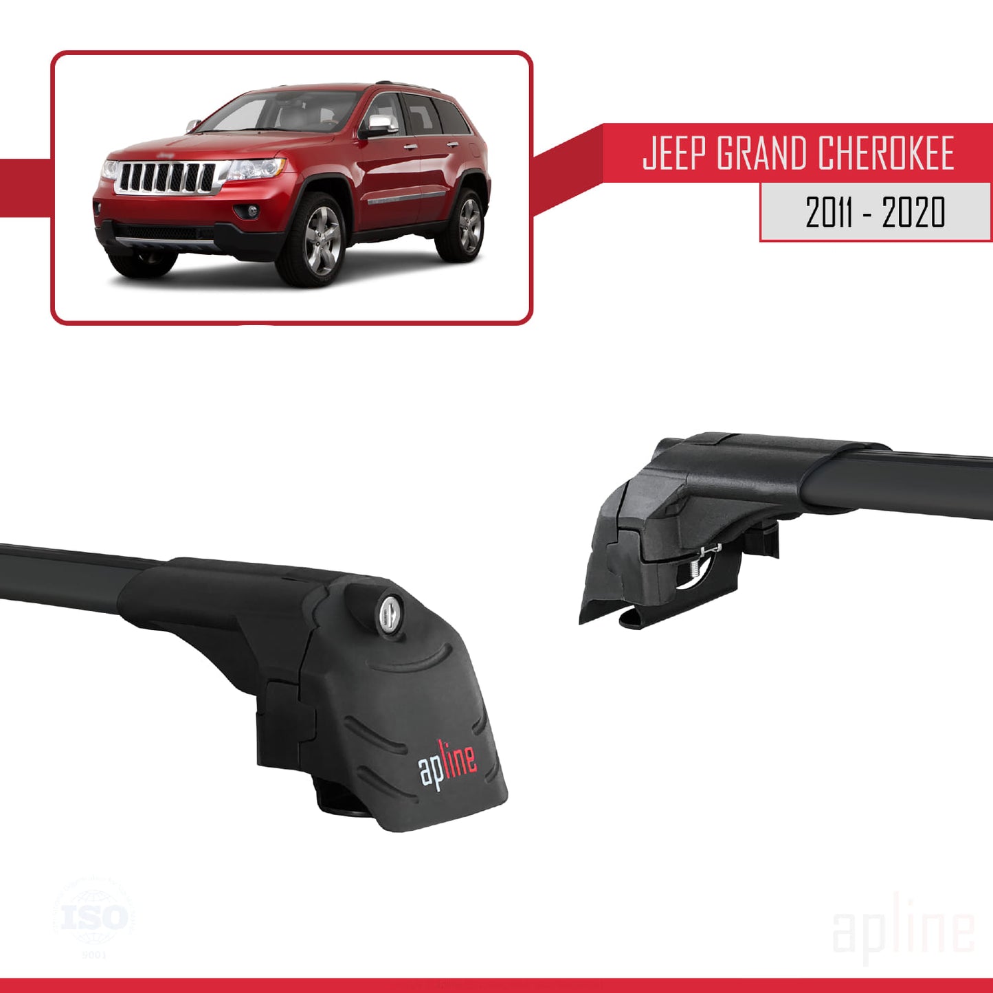 Compatible with Jeep Grand Cherokee 4 (WK2) 2011-2020 ACE-2 Car Roof Rack Cross Bar Black Aluminium 2 Bars