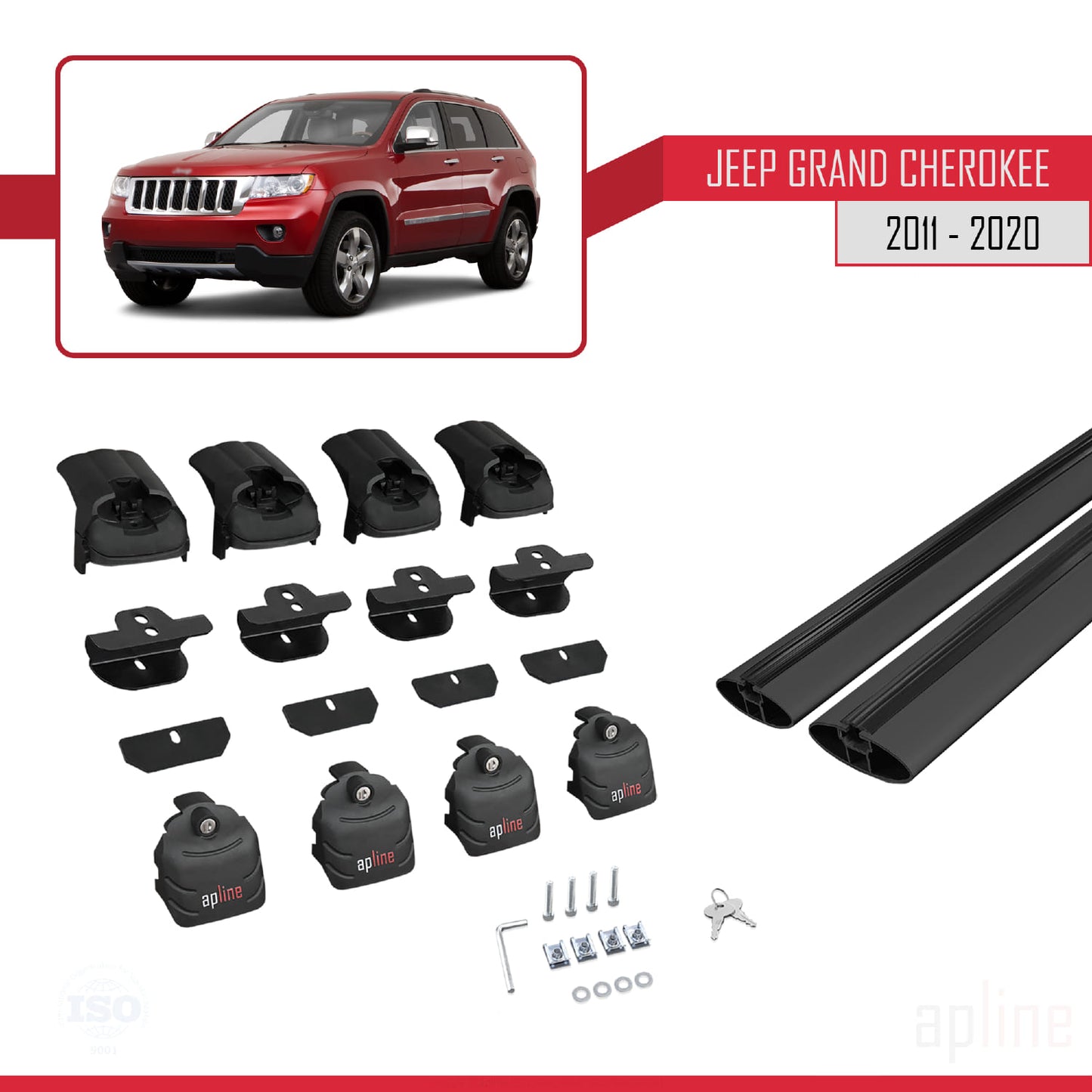 Compatible with Jeep Grand Cherokee 4 (WK2) 2011-2020 ACE-2 Car Roof Rack Cross Bar Black Aluminium 2 Bars