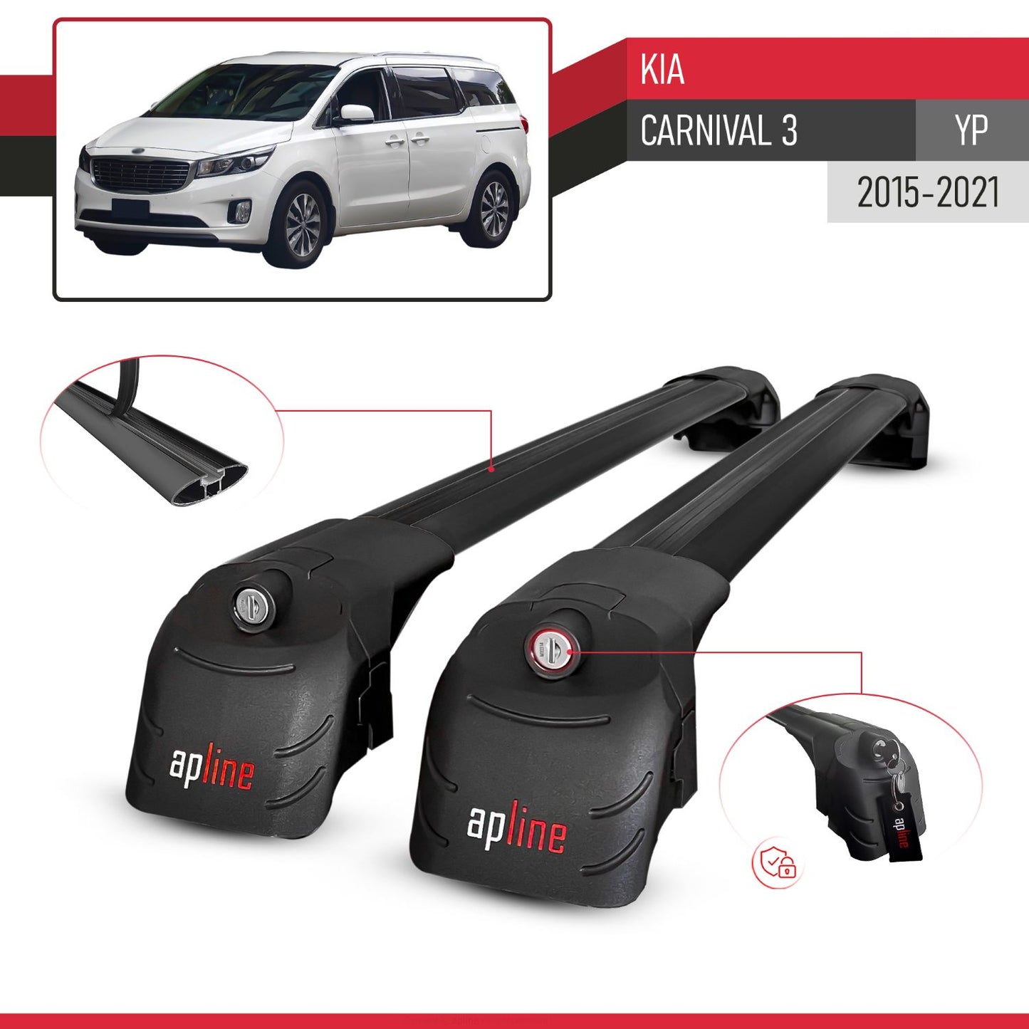 Compatible avec Kia Carnival 3 (YP) 2015-2021 ACE-2 modèle Barres de Toit Railing Porte-Bagages de Voiture Noir Aluminium Barres