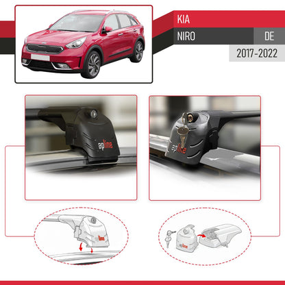 Compatible with Kia Niro (DE) 2017-2022 ACE-2 Car Roof Rack Cross Bar Black Aluminium 2 Bars