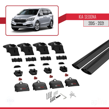 Compatible avec Kia Sedona 3 (YP) 2015-2021 ACE-2 Barres de Toit Railing Porte-Bagages de Voiture Noir Aluminium 2 Barres