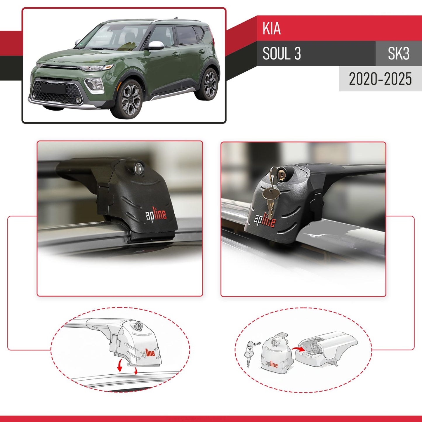Compatible with Kia Soul 3 (SK3) 2020-2025 ACE-2 Car Roof Rack Cross Bar Black Aluminium 2 Bars