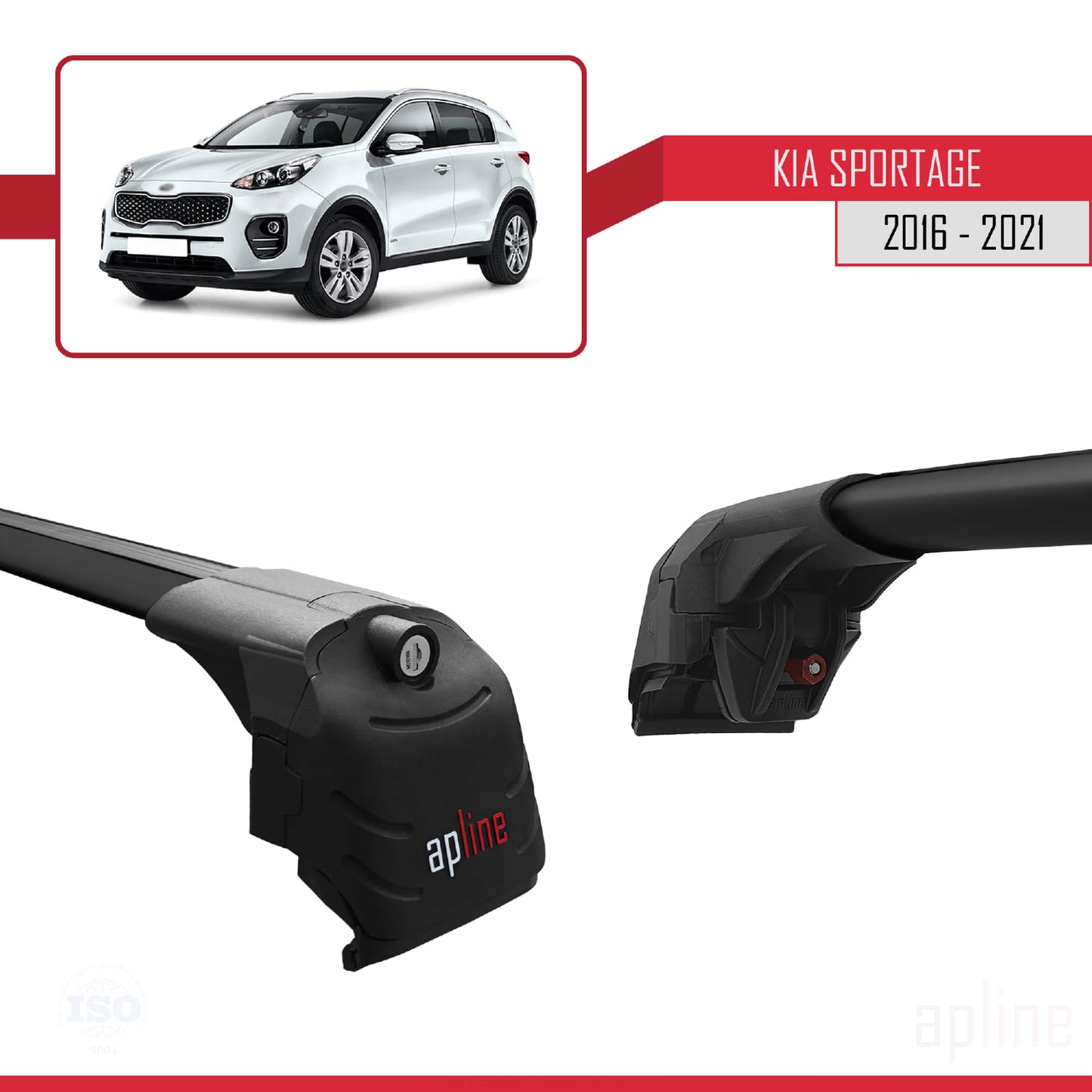 Compatible avec Kia Sportage 4 (QL) 2016-2021 ACE-2 Barres de Toit Railing Porte-Bagages de Voiture Noir Aluminium 2 Barres
