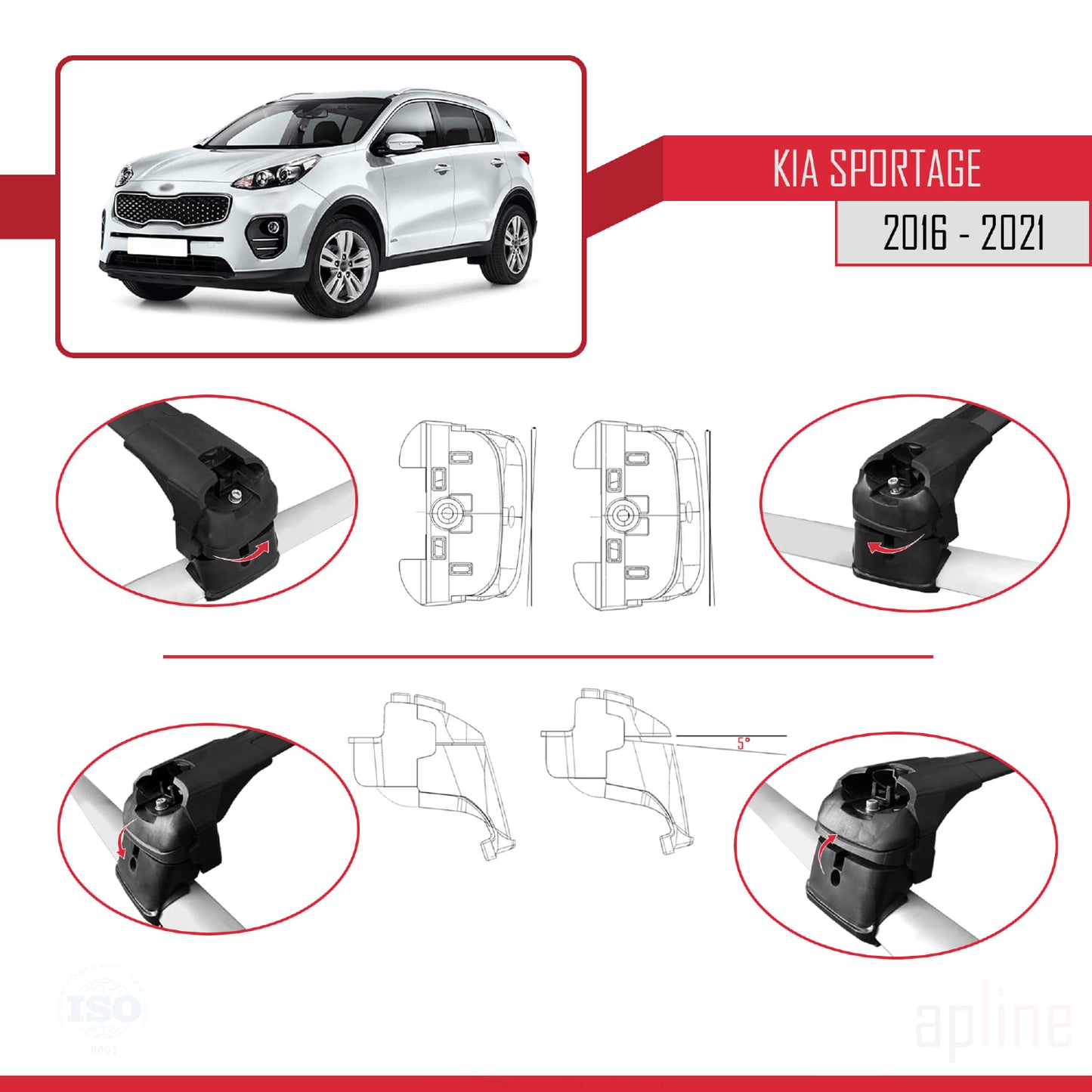 Compatible avec Kia Sportage 4 (QL) 2016-2021 ACE-2 Barres de Toit Railing Porte-Bagages de Voiture Noir Aluminium 2 Barres