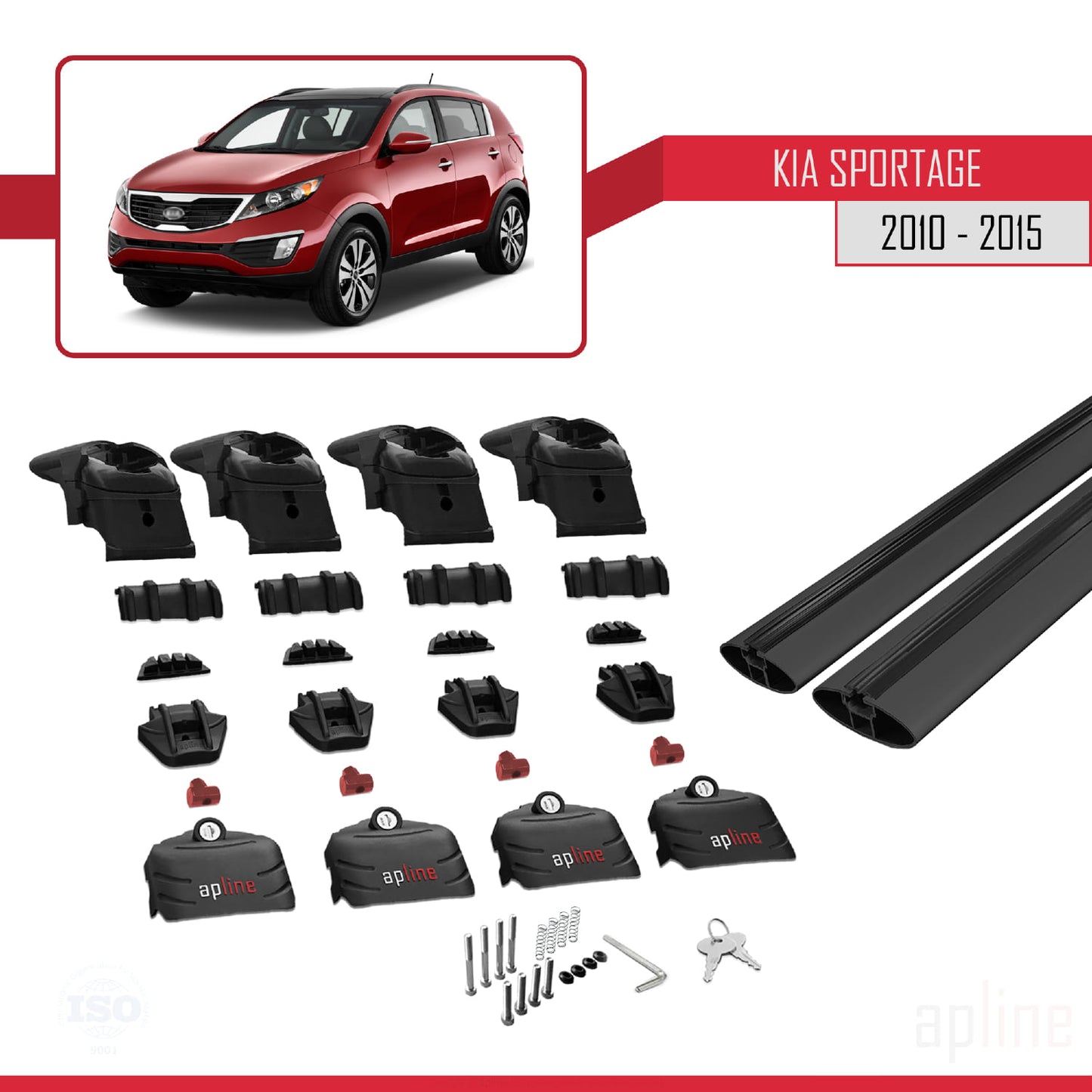 Compatible avec Kia Sportage 3 (SL) 2010-2015 ACE-2 Barres de Toit Railing Porte-Bagages de Voiture Noir Aluminium 2 Barres