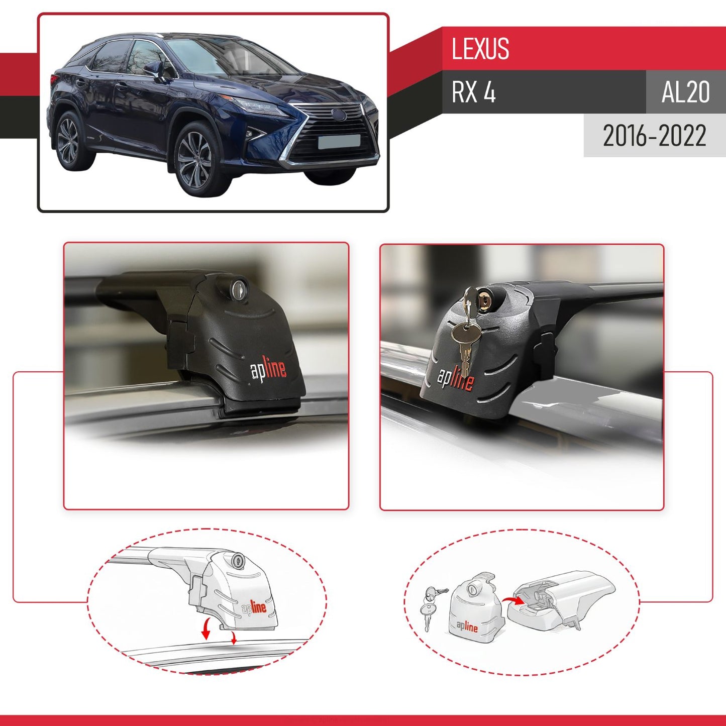 Compatible avec Lexus RX 4 (AL20) 2016-2022 ACE-2 modèle Barres de Toit Railing Porte-Bagages de Voiture Noir Aluminium Barres