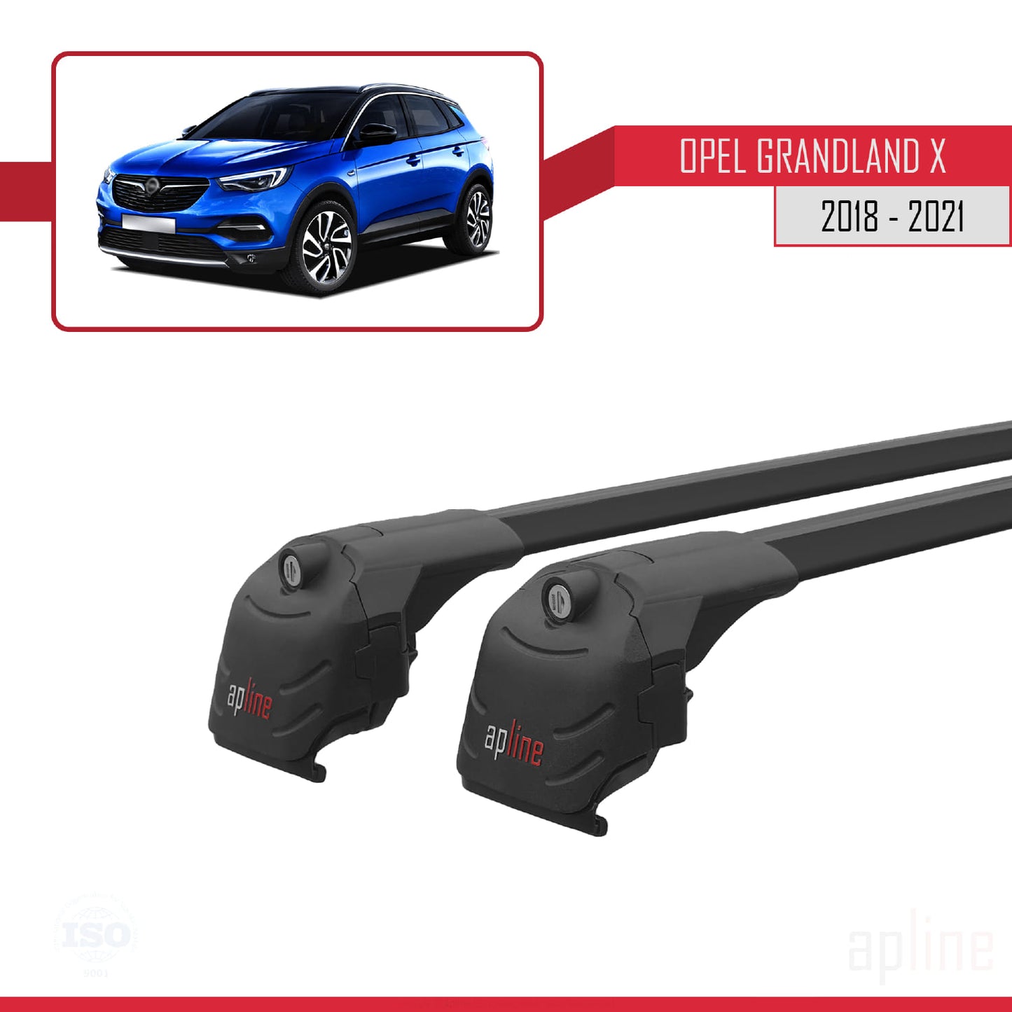 Compatible avec Opel Grandland X 2018-2021 ACE-2 Barres de Toit Railing Porte-Bagages de Voiture Noir Aluminium 2 Barres