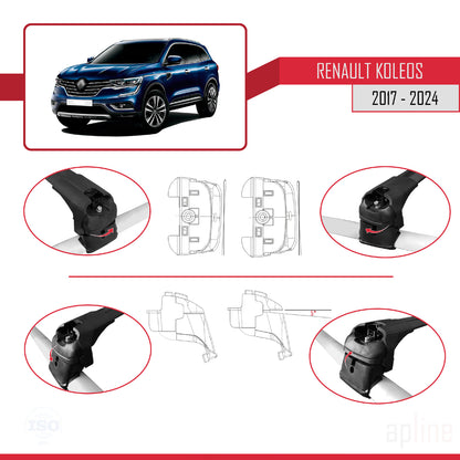 Compatible avec Renault Koleos 2 (HC) 2017-2024 ACE-2 Barres de Toit Railing Porte-Bagages de Voiture Noir Aluminium 2 Barres