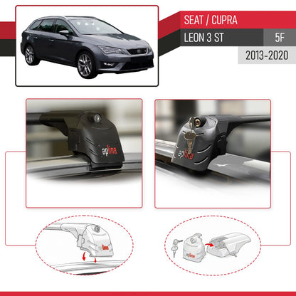 Compatible avec Seat Leon 3 (5F) Cupra ST 2013-2020 ACE-2 modèle Barres de Toit Railing Porte-Bagages de Voiture Noir Aluminium Barres