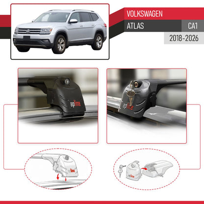 Compatible avec Volkswagen Atlas (CA1) 2018-2026 ACE-2 modèle Barres de Toit Railing Porte-Bagages de Voiture Noir Aluminium Barres