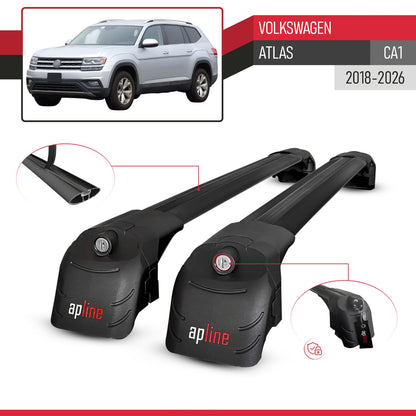 Compatible avec Volkswagen Atlas (CA1) 2018-2026 ACE-2 modèle Barres de Toit Railing Porte-Bagages de Voiture Noir Aluminium Barres