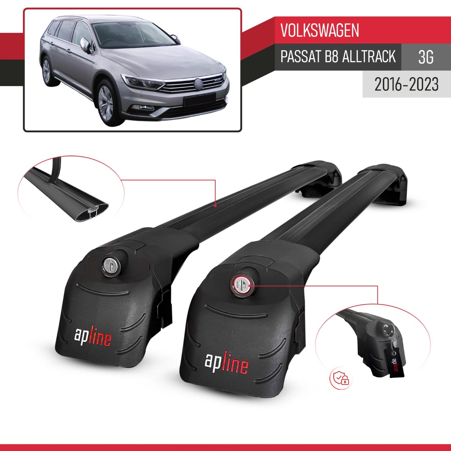 Compatible avec Volkswagen Passat B8 (3G) Alltrack 2016-2023 ACE-2 modèle Barres de Toit Railing Porte-Bagages de Voiture Noir Aluminium Barres