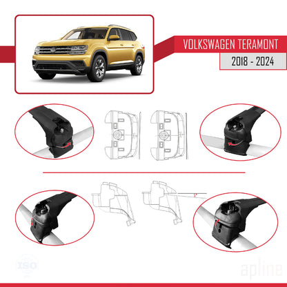 Compatible avec Volkswagen Teramont (CA1) 2018-2024 ACE-2 Barres de Toit Railing Porte-Bagages de Voiture Noir Aluminium 2 Barres