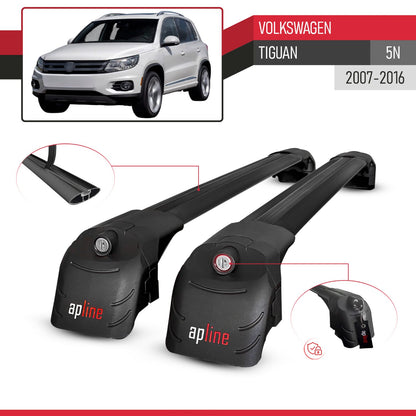 Compatible avec Volkswagen Tiguan (5N) 2007-2016 ACE-2 modèle Barres de Toit Railing Porte-Bagages de Voiture Noir Aluminium Barres