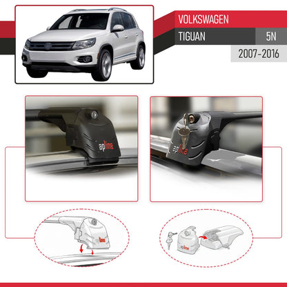 Compatible avec Volkswagen Tiguan (5N) 2007-2016 ACE-2 modèle Barres de Toit Railing Porte-Bagages de Voiture Noir Aluminium Barres