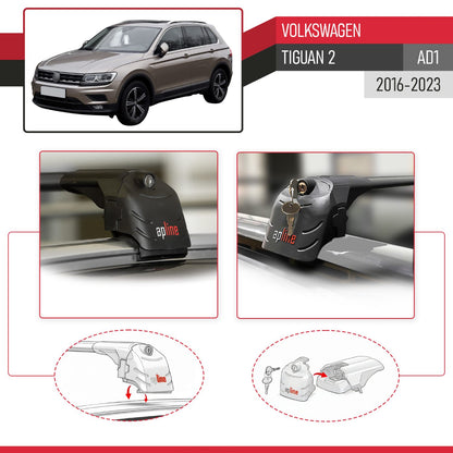 Compatible avec Volkswagen Tiguan 2 (AD1) 2016-2023 ACE-2 modèle Barres de Toit Railing Porte-Bagages de Voiture Noir Aluminium Barres