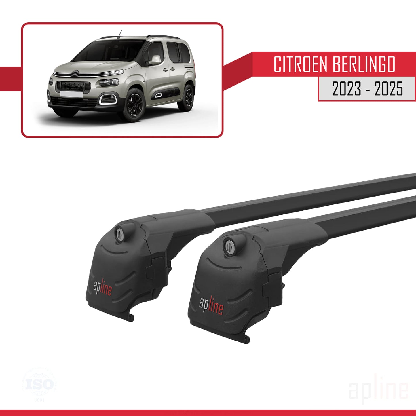 Compatible avec Citroen Berlingo 3 (K9) 2023-2025 ACE-2 Barres de Toit Railing Porte-Bagages de Voiture Noir Aluminium 2 Barres