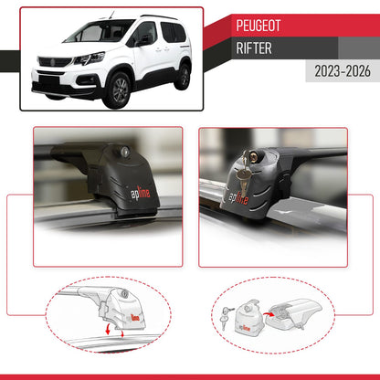 Compatible avec Peugeot Rifter 2023-2026 ACE-2 modèle Barres de Toit Railing Porte-Bagages de Voiture Noir Aluminium Barres