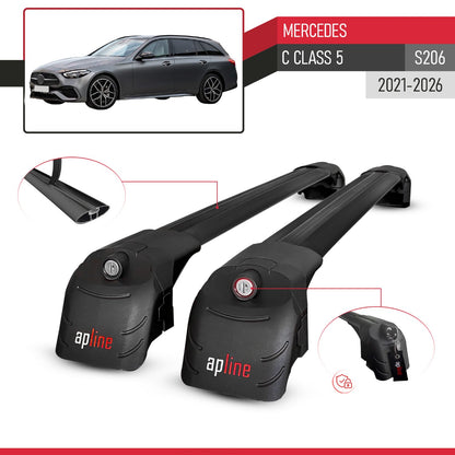 Compatible with Mercedes C Class 5 (S206) 2022-2025 ACE-2 Car Roof Rack Cross Bar Black Aluminium 2 Bars