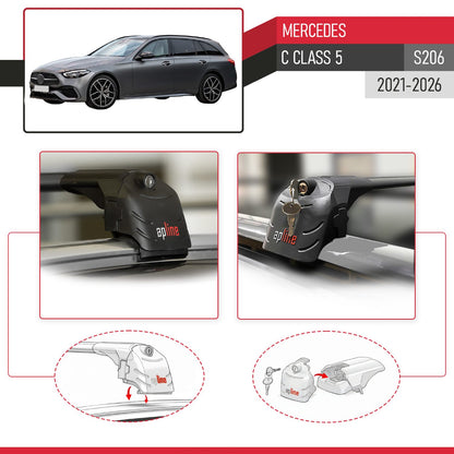 Compatible with Mercedes C Class 5 (S206) 2022-2025 ACE-2 Car Roof Rack Cross Bar Black Aluminium 2 Bars