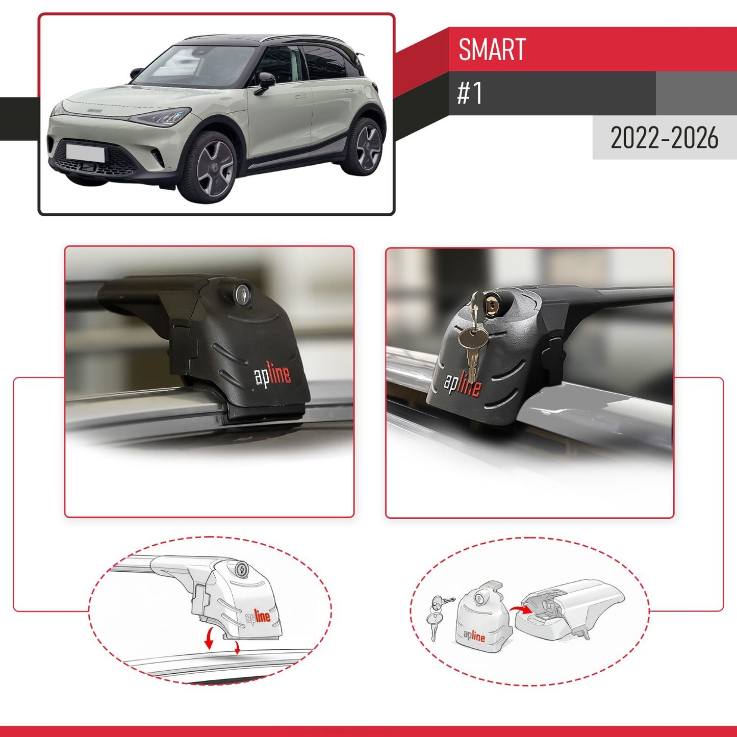 Compatible avec Smart #1 2022-2026 ACE-2 modèle Barres de Toit Railing Porte-Bagages de Voiture Noir Aluminium Barres