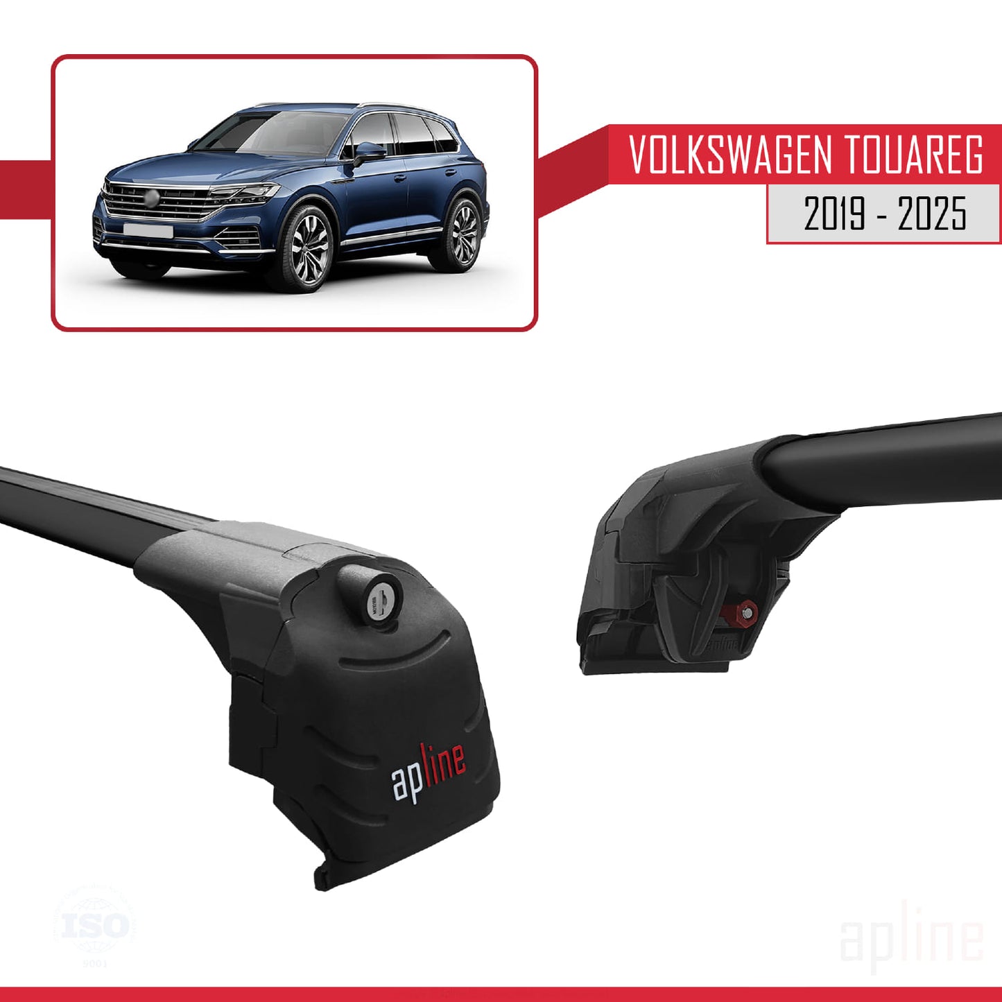 Compatible avec Volkswagen Touareg 3 (CR) 2019-2025 ACE-2 Barres de Toit Railing Porte-Bagages de Voiture Noir Aluminium 2 Barres
