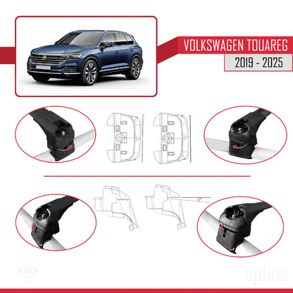 Compatible avec Volkswagen Touareg 3 (CR) 2019-2025 ACE-2 Barres de Toit Railing Porte-Bagages de Voiture Noir Aluminium 2 Barres