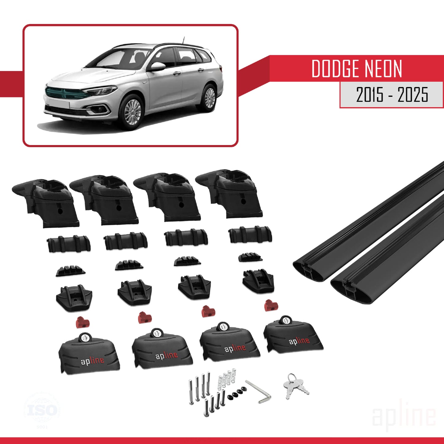 Compatible with Dodge Neon 2015-2025 ACE-2 Car Roof Rack Cross Bar Black Aluminium 2 Bars
