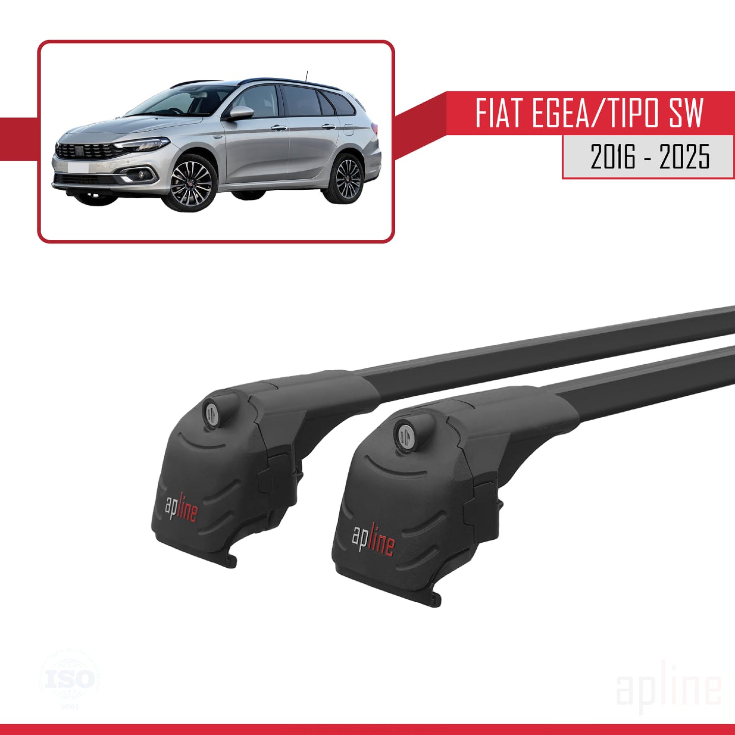 Compatible avec Fiat Egea Break 2016-2025 ACE-2 Barres de Toit Railing Porte-Bagages de Voiture Noir Aluminium 2 Barres