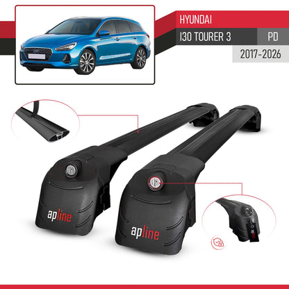 Compatible avec Hyundai i30 Tourer 3 (PD) 2017-2026 ACE-2 modèle Barres de Toit Railing Porte-Bagages de Voiture Noir Aluminium Barres
