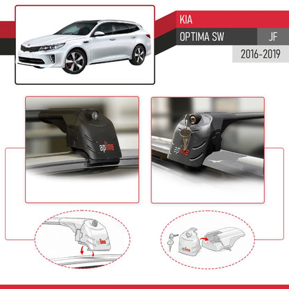 Compatible avec Kia Optima (JF) SW 2016-2019 ACE-2 modèle Barres de Toit Railing Porte-Bagages de Voiture Noir Aluminium Barres