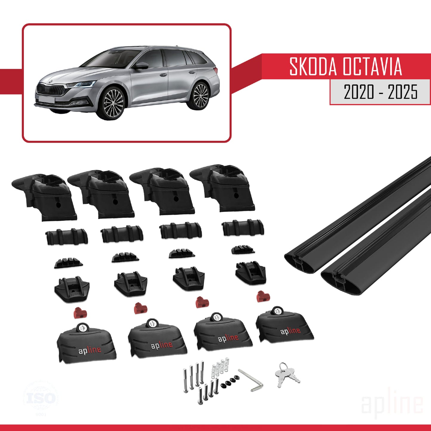 Compatible avec Skoda Octavia 4 (NX) 2020-2025 ACE-2 Barres de Toit Railing Porte-Bagages de Voiture Noir Aluminium 2 Barres