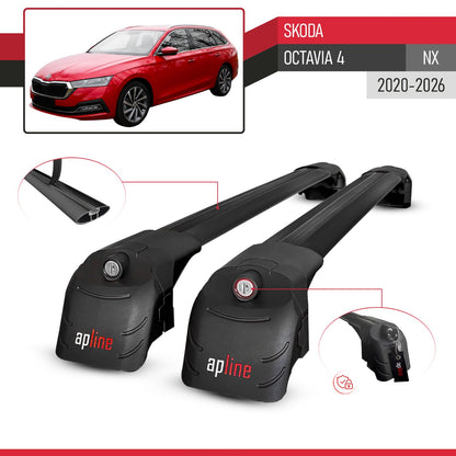 Compatible with Skoda Octavia 4 (NX) 2020-2025 ACE-2 Car Roof Rack Cross Bar Black Aluminium 2 Bars