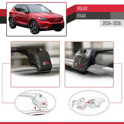 Compatible avec Volvo EX40 2024-2026 ACE-2 modèle Barres de Toit Railing Porte-Bagages de Voiture Noir Aluminium Barres