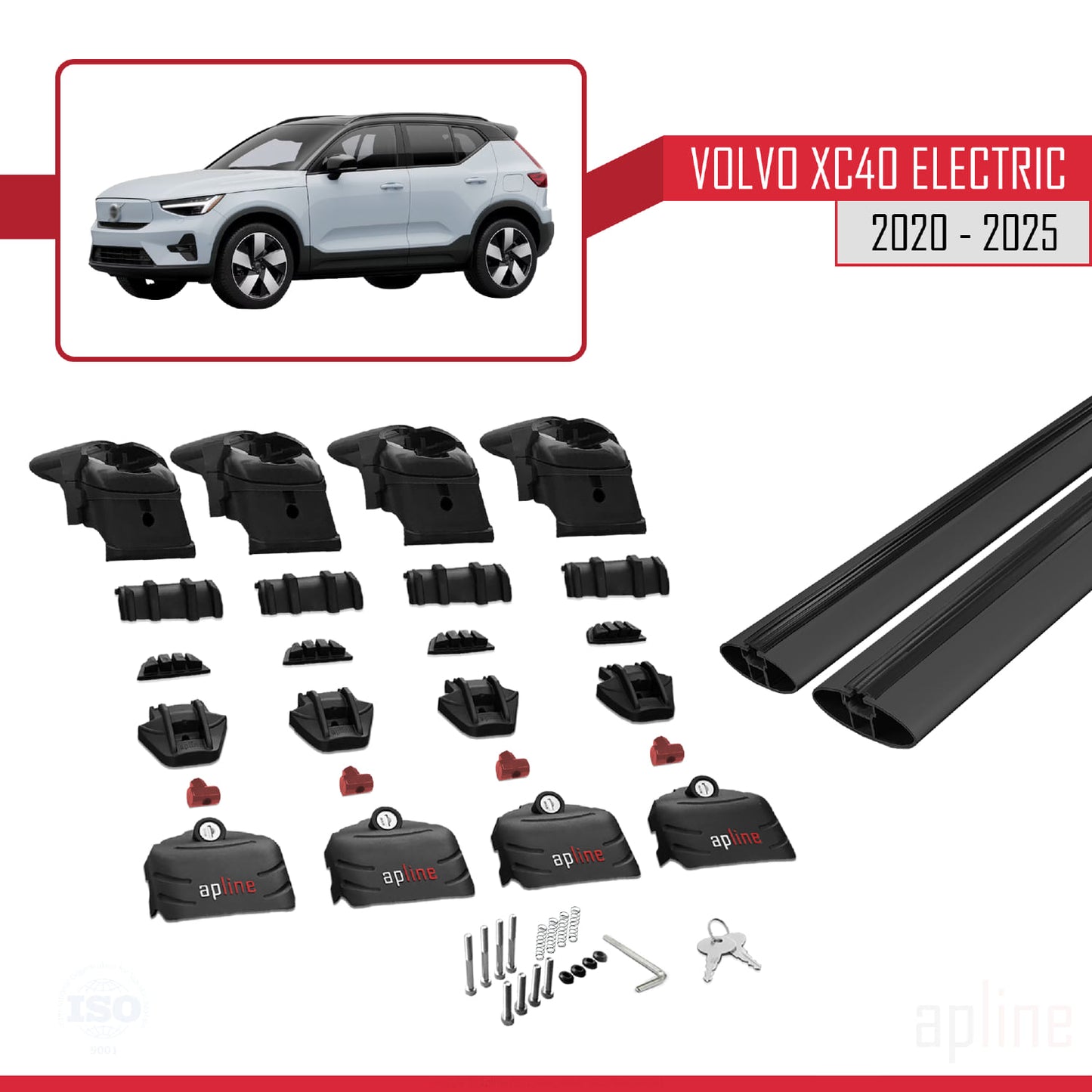 Compatible avec Volvo XC40 (Elektrik) 2020-2025 ACE-2 Barres de Toit Railing Porte-Bagages de Voiture Noir Aluminium 2 Barres