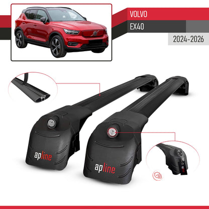 Compatible avec Volvo EX40 2024-2026 ACE-2 modèle Barres de Toit Railing Porte-Bagages de Voiture Noir Aluminium Barres