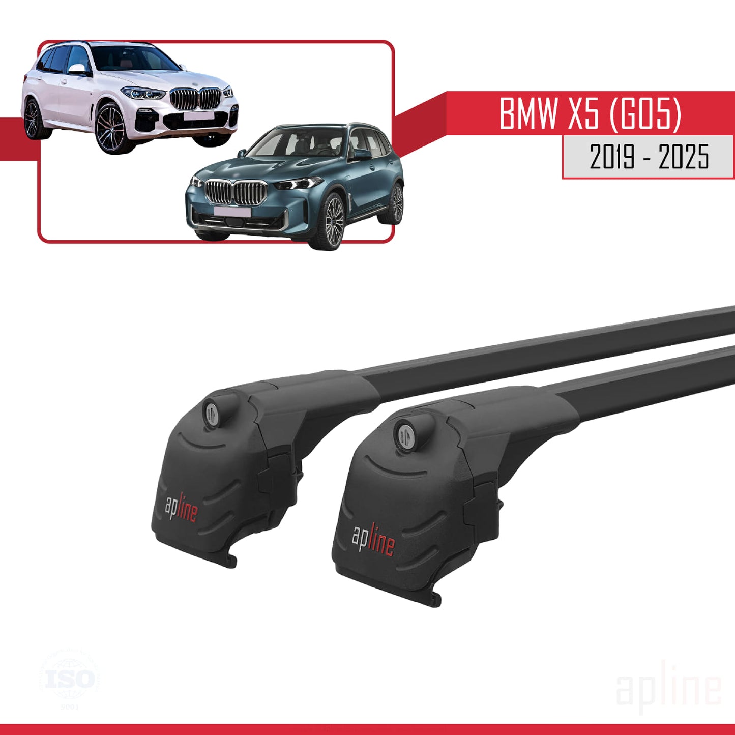 Compatible avec BMW X5 (G05) 2019-2025 ACE-2 Barres de Toit Railing Porte-Bagages de Voiture Noir Aluminium 2 Barres