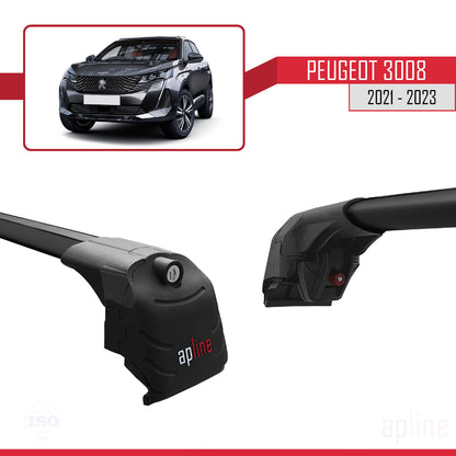 Compatible with Peugeot 3008 II (P84) Post-Facelift 2021-2023 ACE-2 Car Roof Rack Cross Bar Black Aluminium 2 Bars