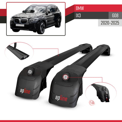 Compatible avec BMW iX3 (G08) 2020-2025 ACE-2 modèle Barres de Toit Railing Porte-Bagages de Voiture Noir Aluminium Barres