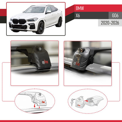 Compatible avec BMW X6 (G06) 2020-2026 ACE-2 modèle Barres de Toit Railing Porte-Bagages de Voiture Noir Aluminium Barres
