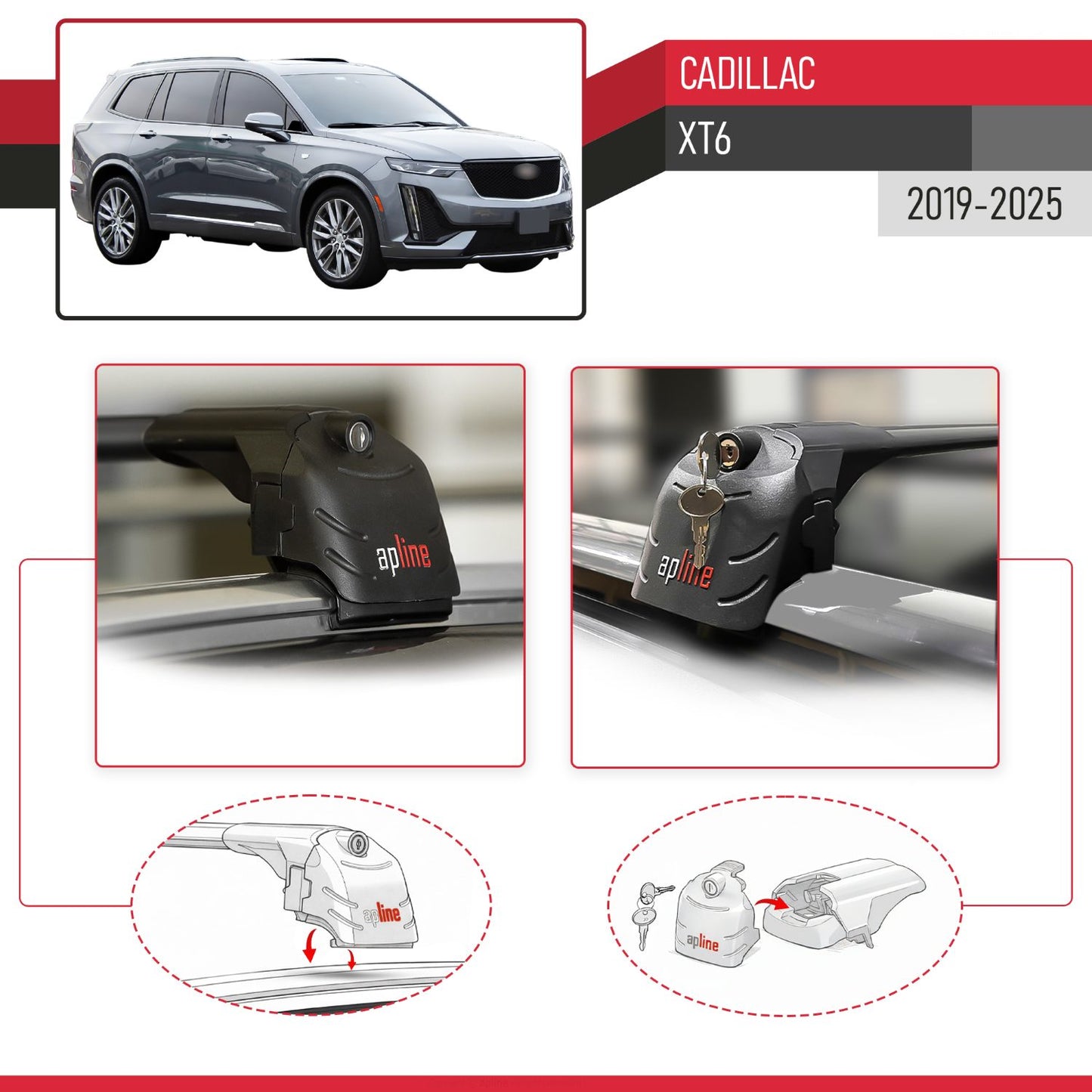 Compatible avec Cadillac XT6 2019-2025 ACE-2 modèle Barres de Toit Railing Porte-Bagages de Voiture Noir Aluminium Barres