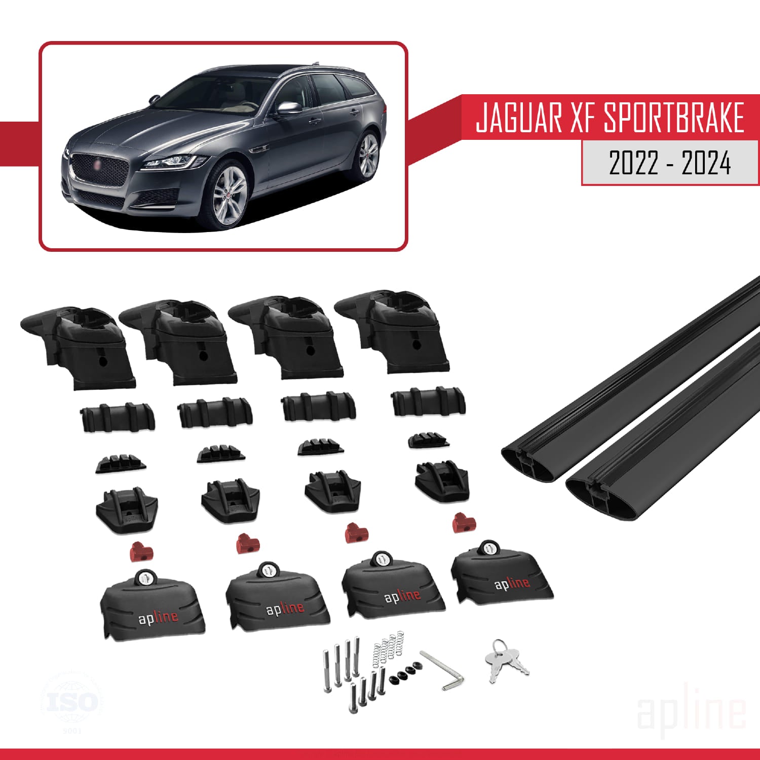 Compatible avec Jaguar XF S 2018-2024 ACE-2 Barres de Toit Railing Porte-Bagages de Voiture Noir Aluminium 2 Barres